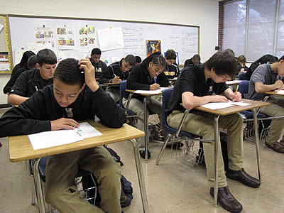 Freshmen test at Marian Catholic High School in Chicago Heights