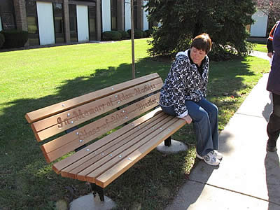 Laura Martinez at bench dedication for Adam Martinez at Rich East
