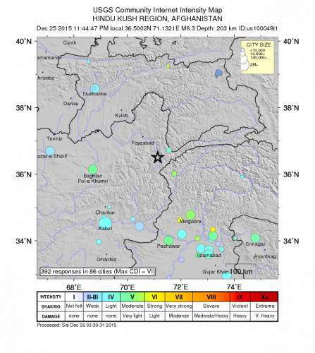 Christmas day earthquake in Afghanistan, 2015