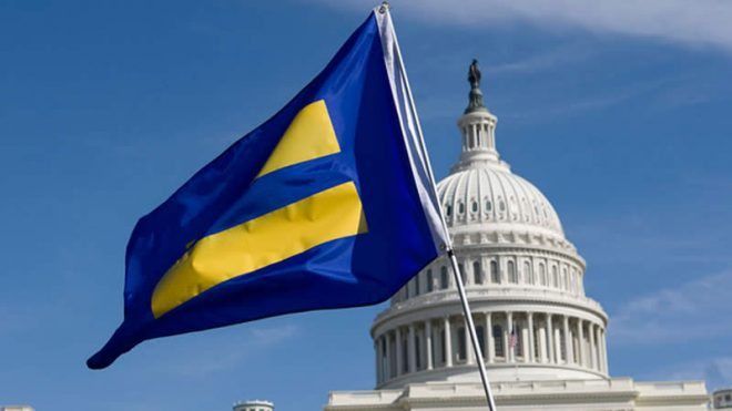 Human Rights Campaign flag in D.C., Chechnya