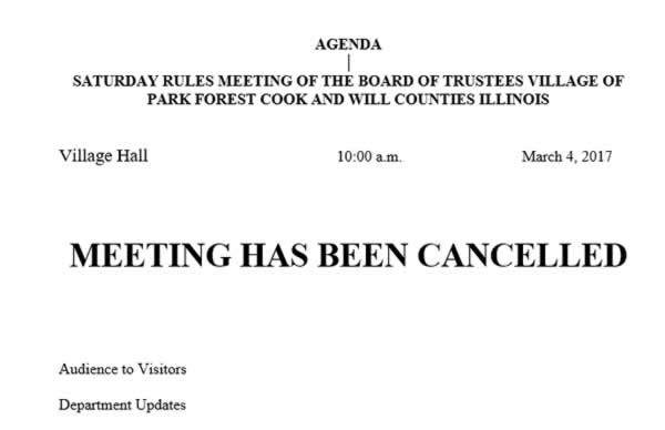 Saturday Rules meeting cancelled