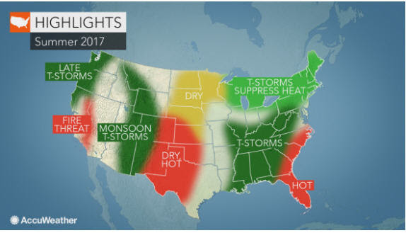 2017 Summer forecast weather US