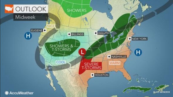 Showers, thunderstorms, united states, accuweather