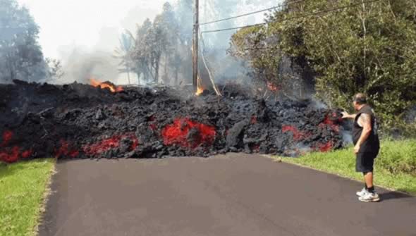man, lava flow, Hawaii, volcano