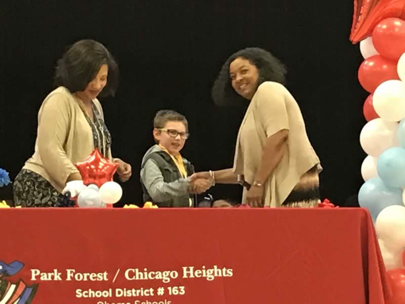 Aiden Dutcher, Assistant Superintendent Ericka Patterson, Superintendent Designate Caletha White, District 163’s Special Awards