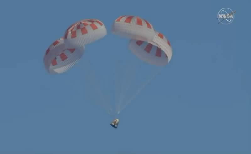 Demo-1, SpaceX’s Crew Dragon, descending