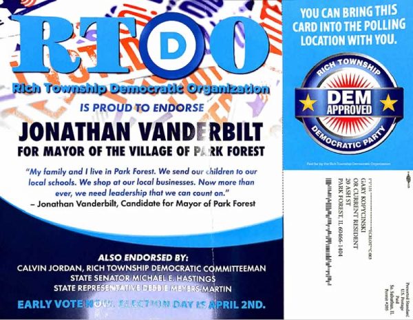 Rich Township Democratic Organization endorsement mailer