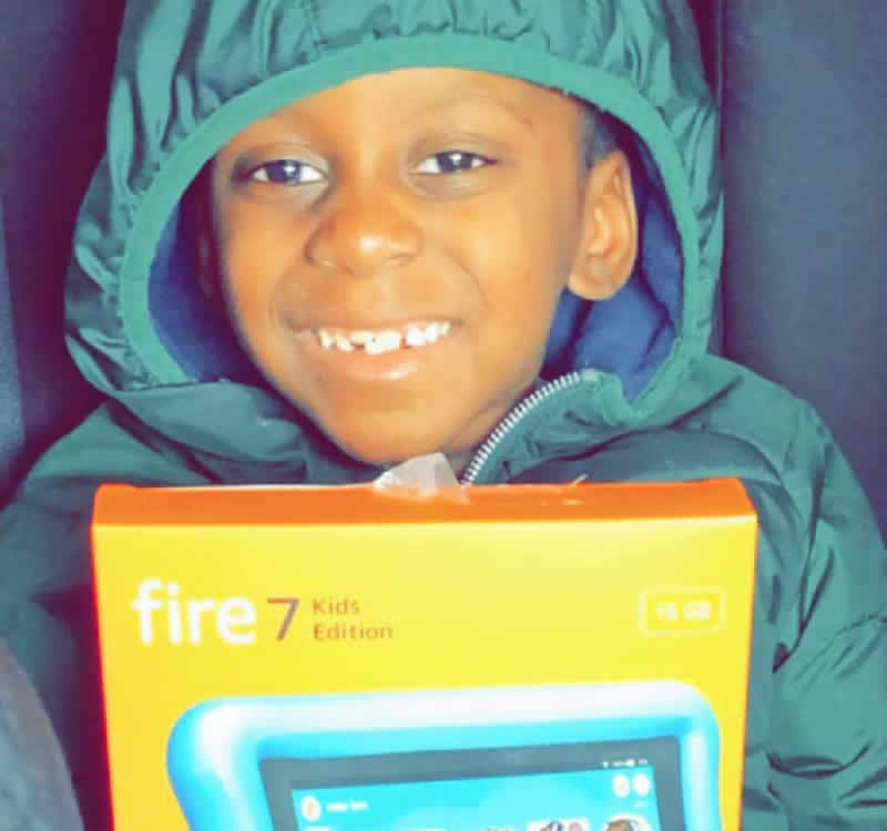 Jordan Oliver winner of a fire 7 kids edition tablet