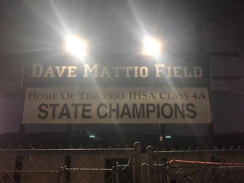 Mattio Field and Spartan Stadium at Marian Catholic are lit on Friday, April 17, 2020, honoring all who are battling COVID-19. (PHOTO SUPPLIED)