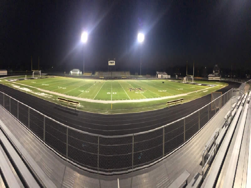 Mattio Field and Spartan Stadium at Marian Catholic are lit on Friday, April 17, 2020, honoring all who are battling COVID-19. (PHOTO SUPPLIED)