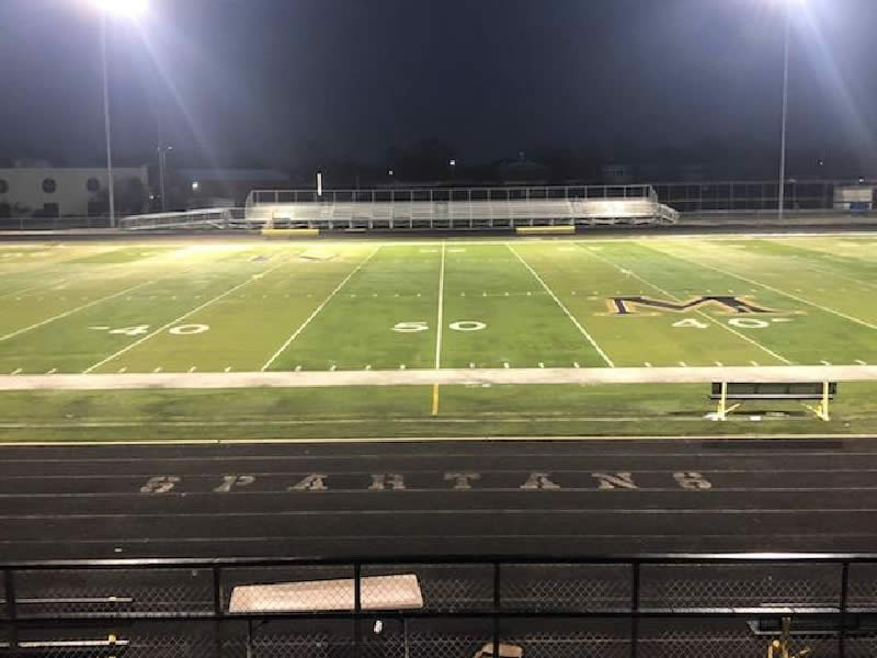 Mattio Field and Spartan Stadium at Marian Catholic are lit on Friday, April 17, 2020, honoring all who are battling COVID-19. (PHOTO SUPPLIED)