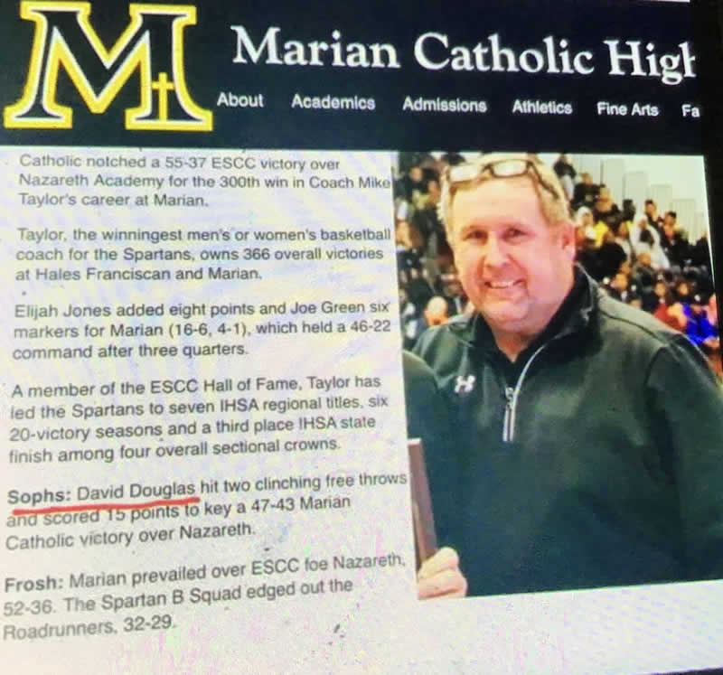 David Douglas Jr. written up on Marian Catholic's website