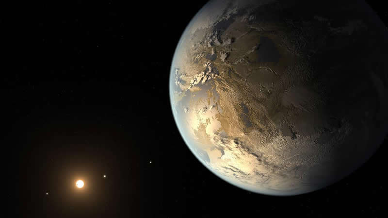 This illustration depicts Kepler-186f, the first validated Earth-size planet to orbit a distant star in the habitable zone. Credit: NASA Ames/JPL-Caltech/T. Pyle