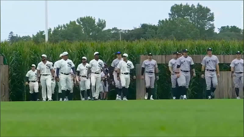 White Sox tickets, Kevin Costner leads New York Yankees and Chicago White Sox from cornfield onto the Field of Dreams, Photo Date: Aug 12, 2021