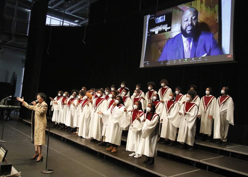 John W. Fountain, an Olympia Fields resident, addressed Southland College Prep’s Golden Apple honors award event via ZOOM from Accra, Ghana where he is a Fulbright scholar on leave from Roosevelt University teaching at the University of Ghana and conducting research.  Southland’s choir, led by director Elizabeth Norman, performed inspiring musical numbers for the virtual event. ( Photo by John Smierciak)