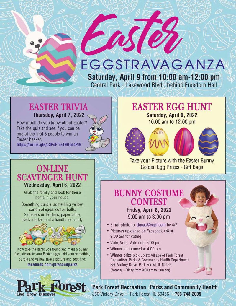 Flyer depicting four Easter activities for kids