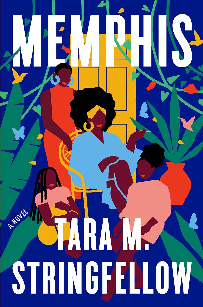 book cover illustared by an older Black woman in a chair surrounded by three younger Black women