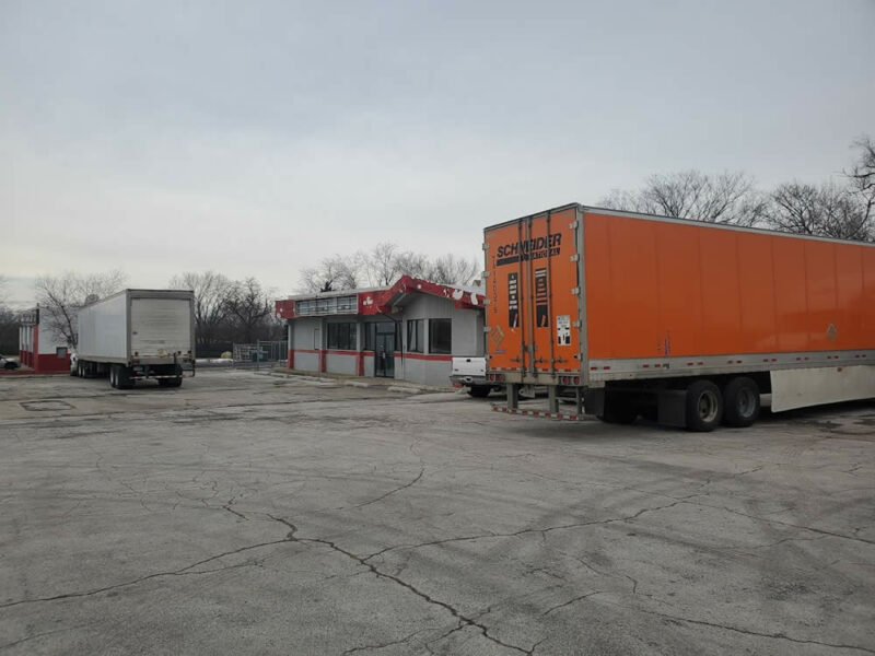 Trucks parked at the former Stop-n-Shop on Western Avenue