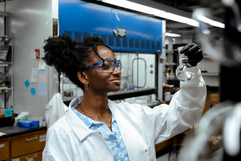 Julianna Cox in the Chemistry lab.