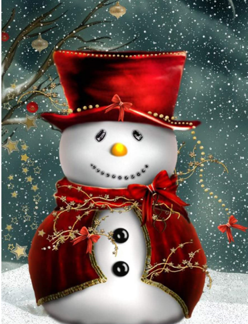 image of a snowman wearing a red top hat and shawl