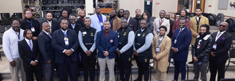 Ron Harrigan (middle, first row), Southland College Prep’s director of bands, is joined by HBCU band directors from around the country at the recent HBCU band recruitment event held at Southland. Almost $2 million in scholarships were offered to students who auditioned.