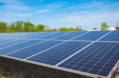 solar panels under a blue sky