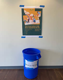 donation bin in Village Hall
