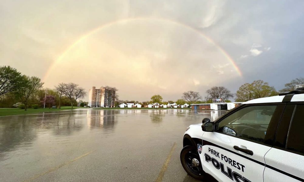 Park Forest Police capture a rainbow twinkling over homes near the Aqua Center. (Photo: PFPD)