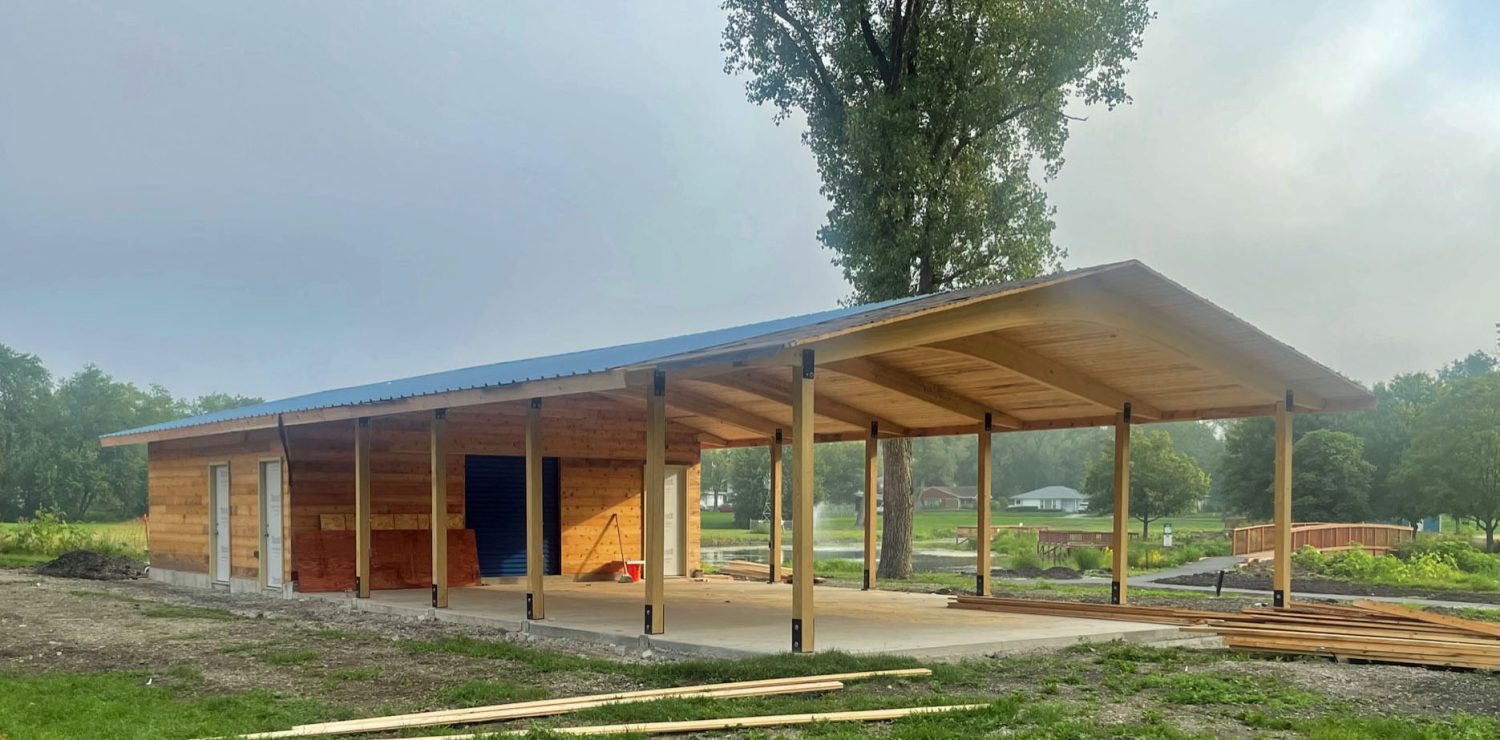 wooden pavilion under construction