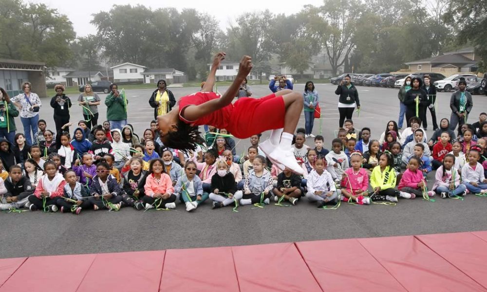 Illinois School eighth grader Trenton Jordan is a member of the Jesse White Tumblers.