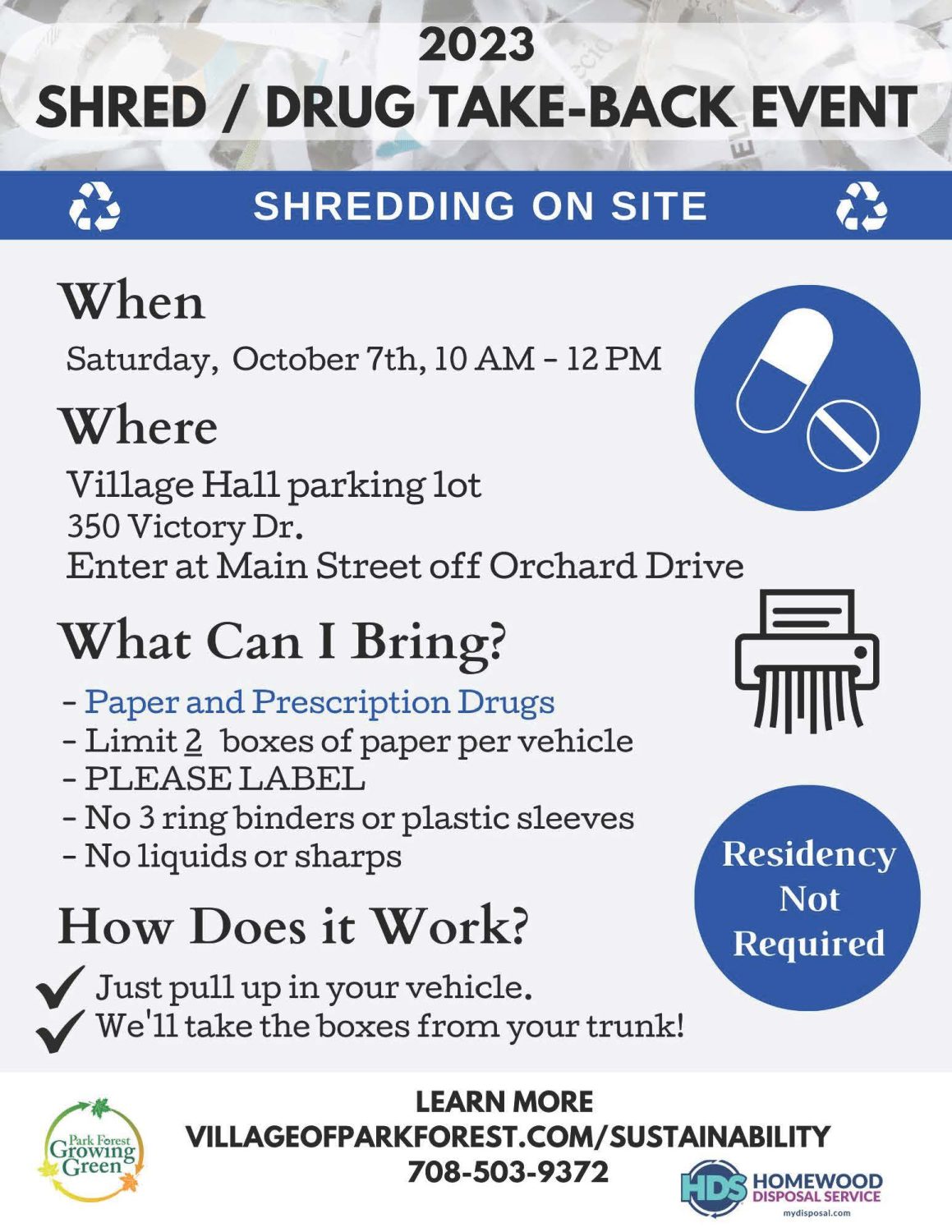 sign promoting shredding and drug take-back event