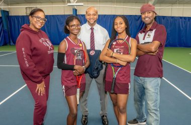 Southland College Prep Assistant Tennis Coach Dr. Robyn Jackson, Kennedi Baity, Athletic Director Justin J. Johnson, Alyssa Meeky, and Tennis Head Coach Lavell Meeky. (PHOTO SUPPLIED)