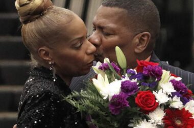 Dr. Brian Mays, Sr. congratulates Dr. Shernita Mays, ISBE honor