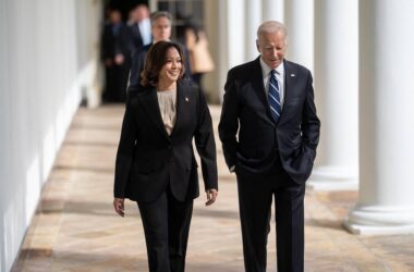 President Joe Biden and Vice President Kamala Harris walk along the West Colonnade, Tuesday, October 10, 2023, at the White House. (Official White House Photo by Lawrence Jackson)