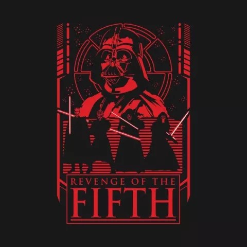 image of Darth Vader behind four storm troopers